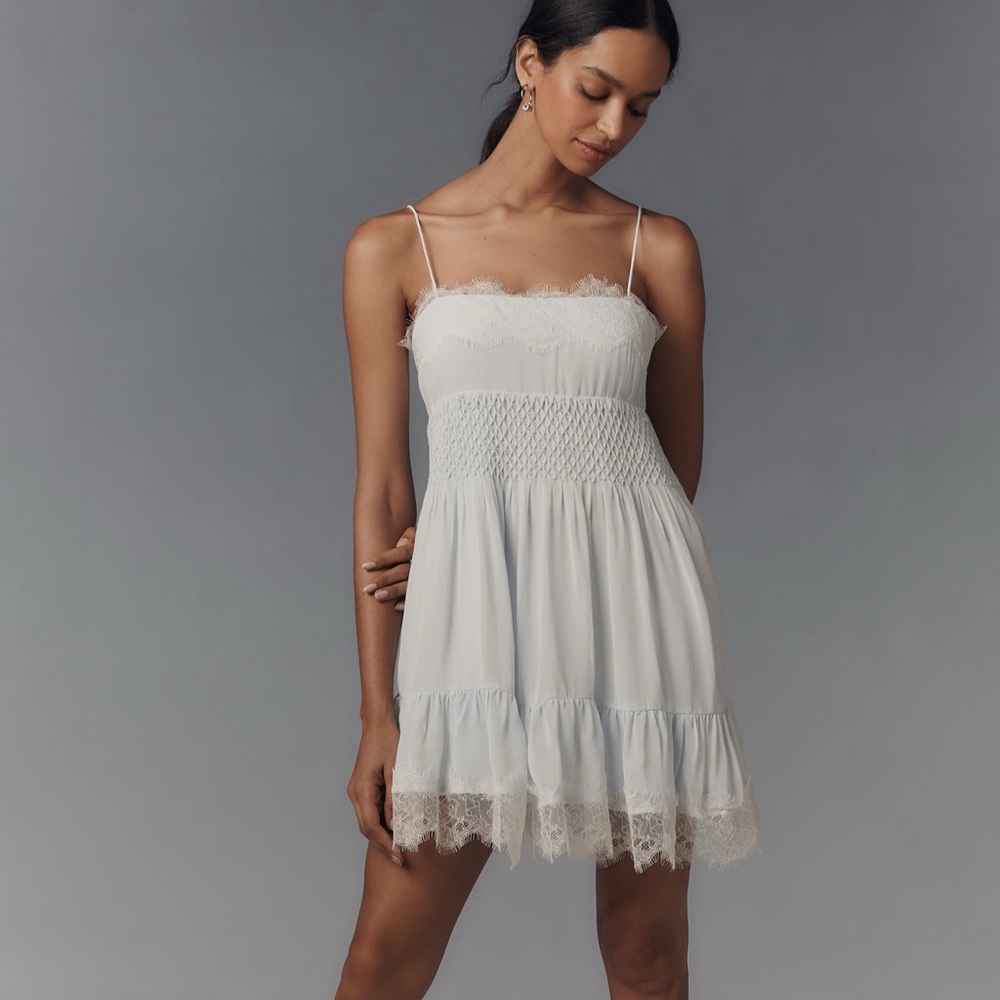 anthropologie baby blue lace mini